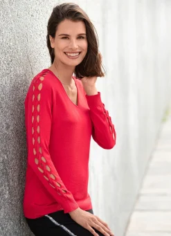 BADER Pullover in weicher leicht glänzender Qualität KIRSCHROT