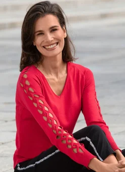 BADER Pullover in weicher leicht glänzender Qualität KIRSCHROT