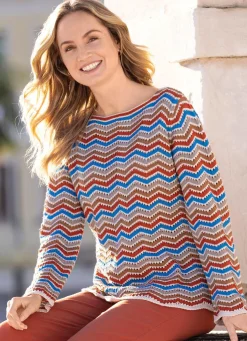 BADER Pullover in Zacken-Ringeldessin NATUR-TERRA-MULTICOLOR