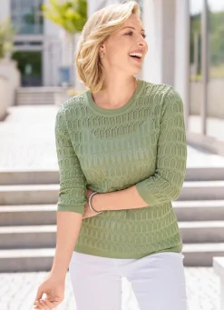 BADER Pullover in zartem Mustermix SCHILFGRÜN