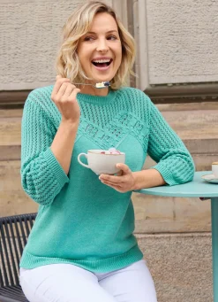 Clearance BADER Pullover mit Ajourakzenten MINT MELIERT
