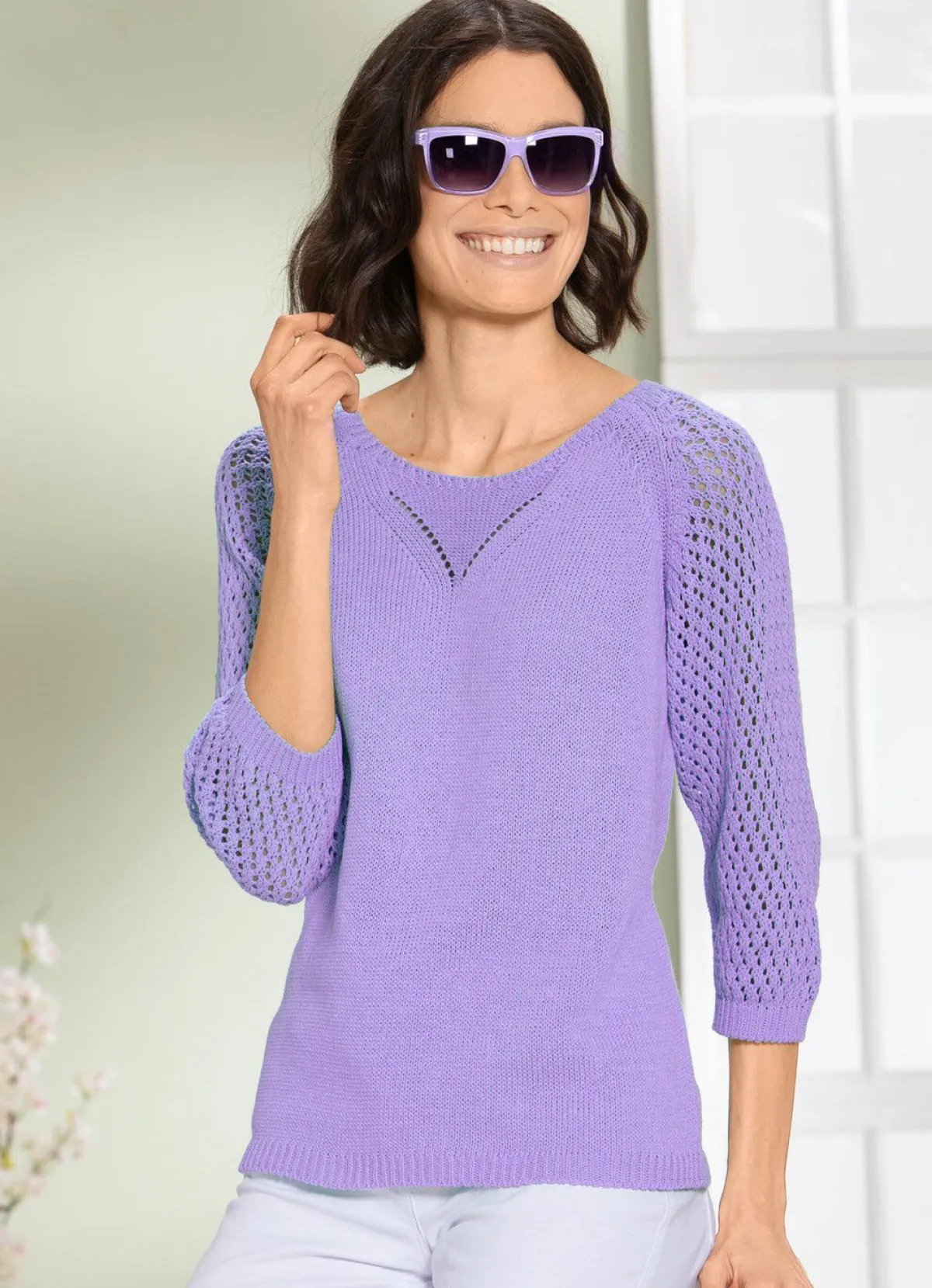 Clearance BADER Pullover mit Ajourmuster FLIEDER