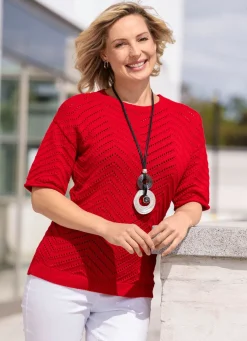 New BADER Pullover mit Ajourmuster ROT