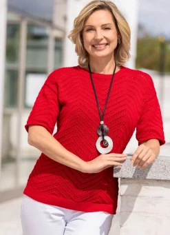 New BADER Pullover mit Ajourmuster ROT