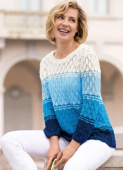 Sale BADER Pullover mit Ajour-Rautendessin WEISS-HELLBLAU-MULTICOLOR