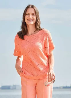 Hot Tizia Pullover mit Ajour-Rautendessin APRICOT