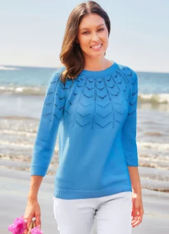 BADER Pullover mit Ajour-Zacken-Dessin JEANSBLAU