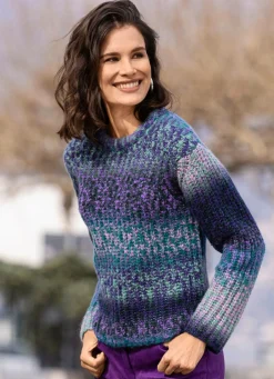 Discount BADER Pullover mit Alpaka und tollem Farbverlauf LILA-GRÜN-MULTICOLOR