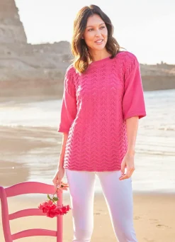 New laurakent Pullover mit aufwendigem Ajour-Wellenmuster PINK