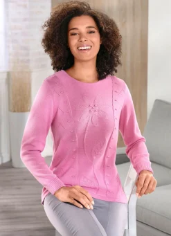 Best BADER Pullover mit aufwendiger Strukturblüte ROSÉ