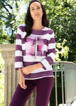 Hot RABE Pullover mit Blockringeldessin BEERE-WEISS