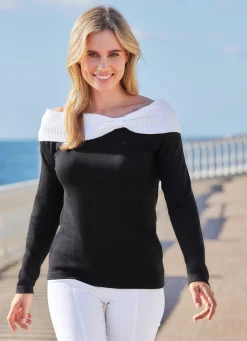 Sale laurakent Pullover mit Carmen-Ausschnitt SCHWARZ-WEISS