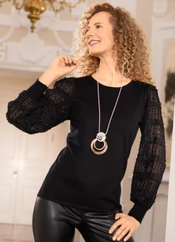 BADER Pullover mit Chiffon-Ärmeln SCHWARZ