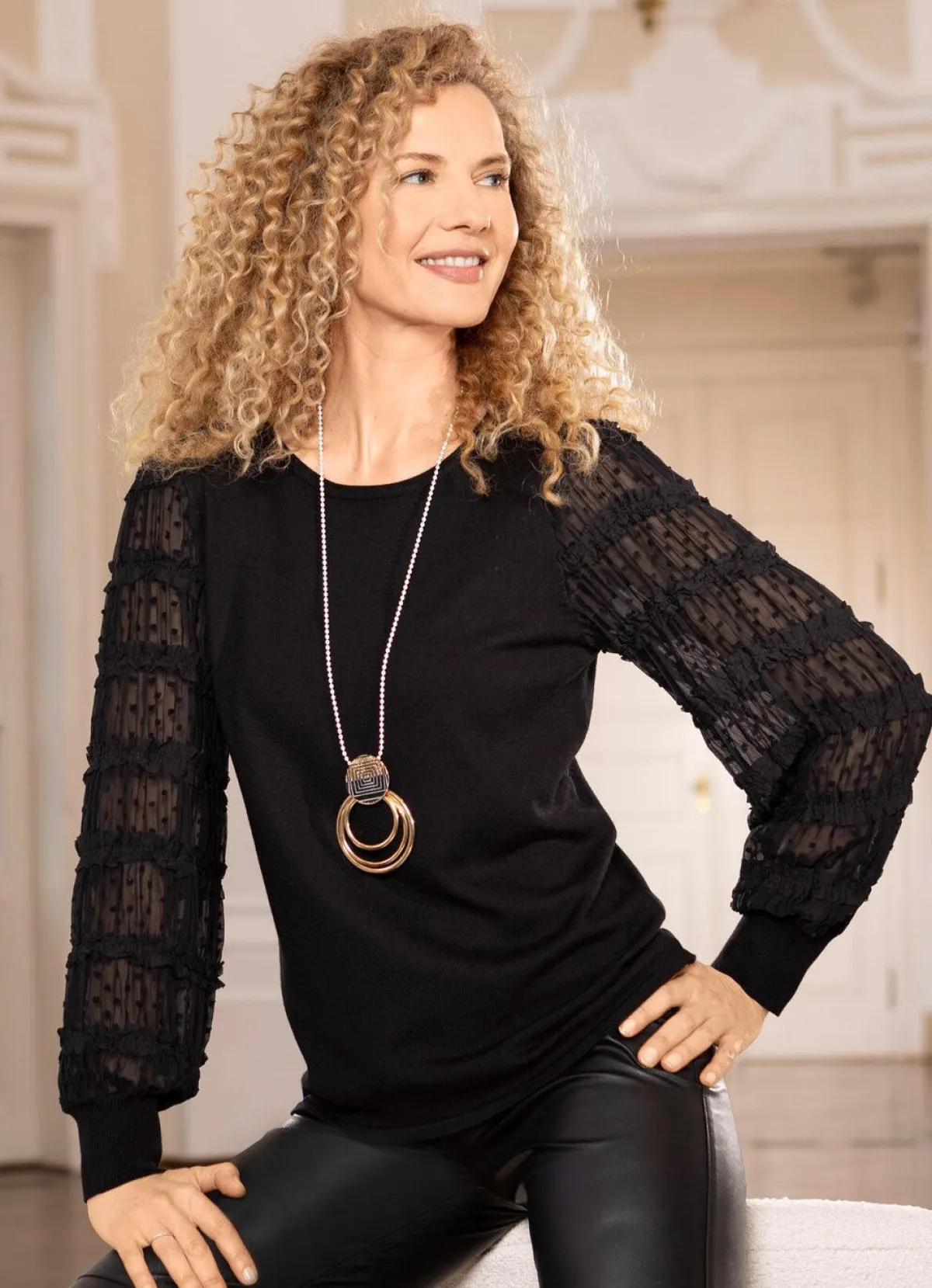 BADER Pullover mit Chiffon-Ärmeln SCHWARZ