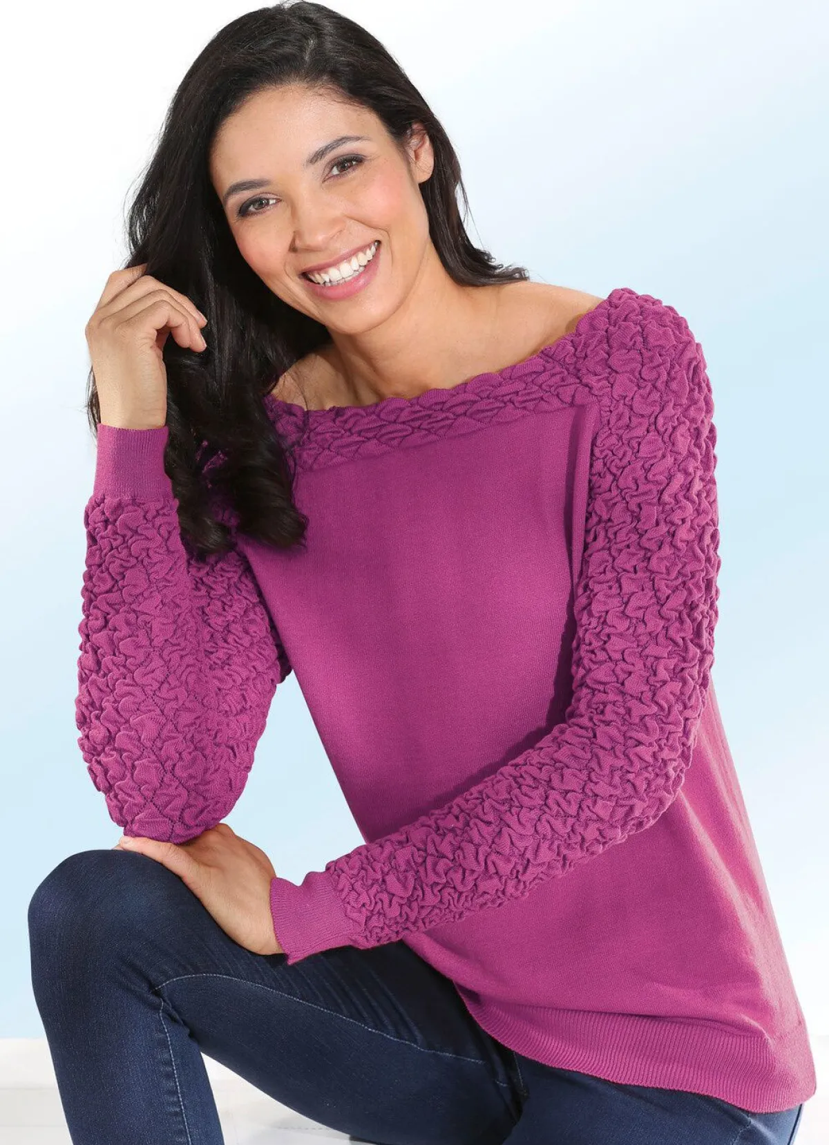 New BADER Pullover mit Cloquémuster FUCHSIA