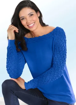 New BADER Pullover mit Cloquémuster ROYALBLAU
