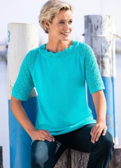 Discount BADER Pullover mit dekorativem Halsausschnitt TÜRKIS