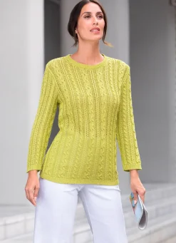 Hot Tizia Pullover mit dekorativem Strukturmix LIMETTE