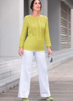 Hot Tizia Pullover mit dekorativem Strukturmix LIMETTE