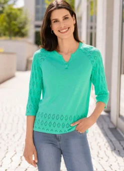 Hot BADER Pullover mit dekorativem Halsausschnitt SMARAGDGRÜN