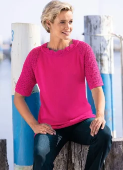 Clearance BADER Pullover mit dekorativem Halsausschnitt HIMBEERE