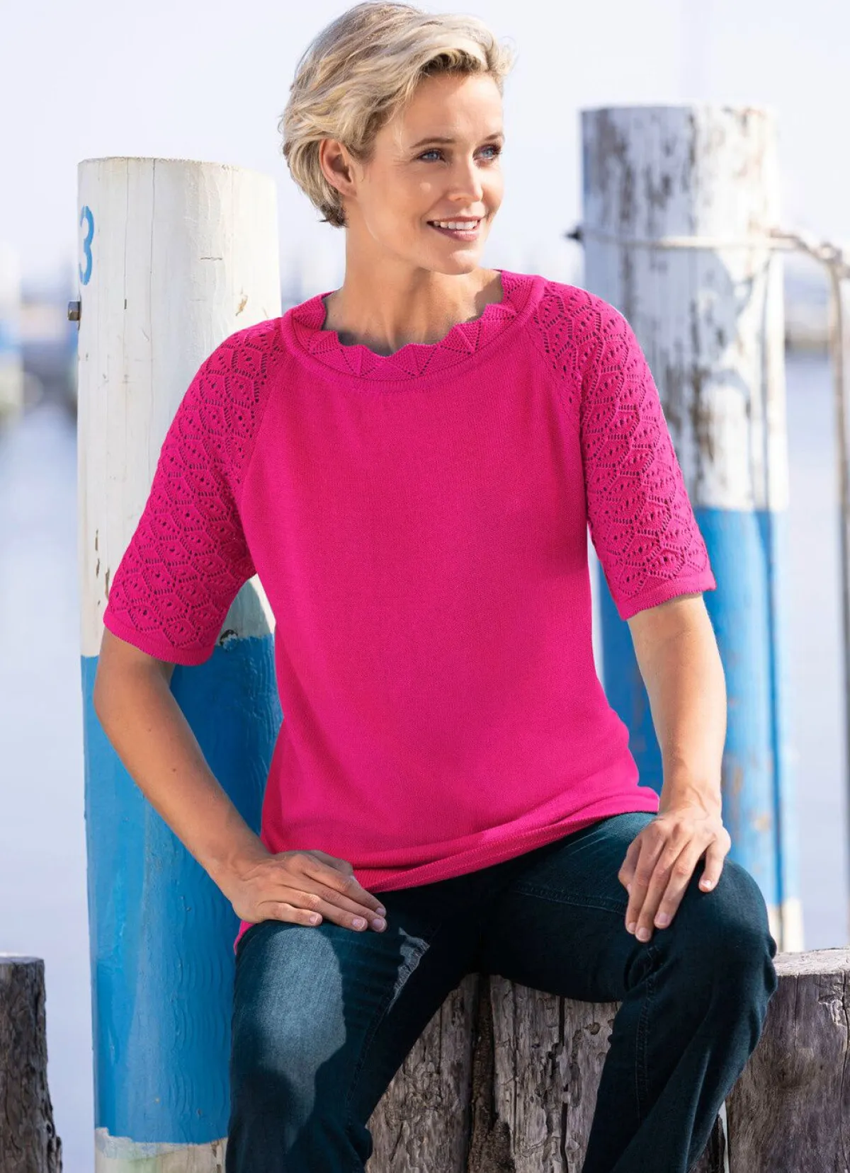 Clearance BADER Pullover mit dekorativem Halsausschnitt HIMBEERE