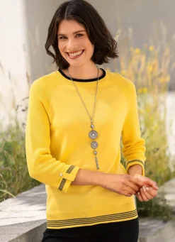 Best BADER Pullover mit dekorativen Armabschlüssen GELB-SCHWARZ