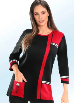 Clearance BADER Pullover mit dekorativen Kontrasten SCHWARZ-FEUERROT-WEISS