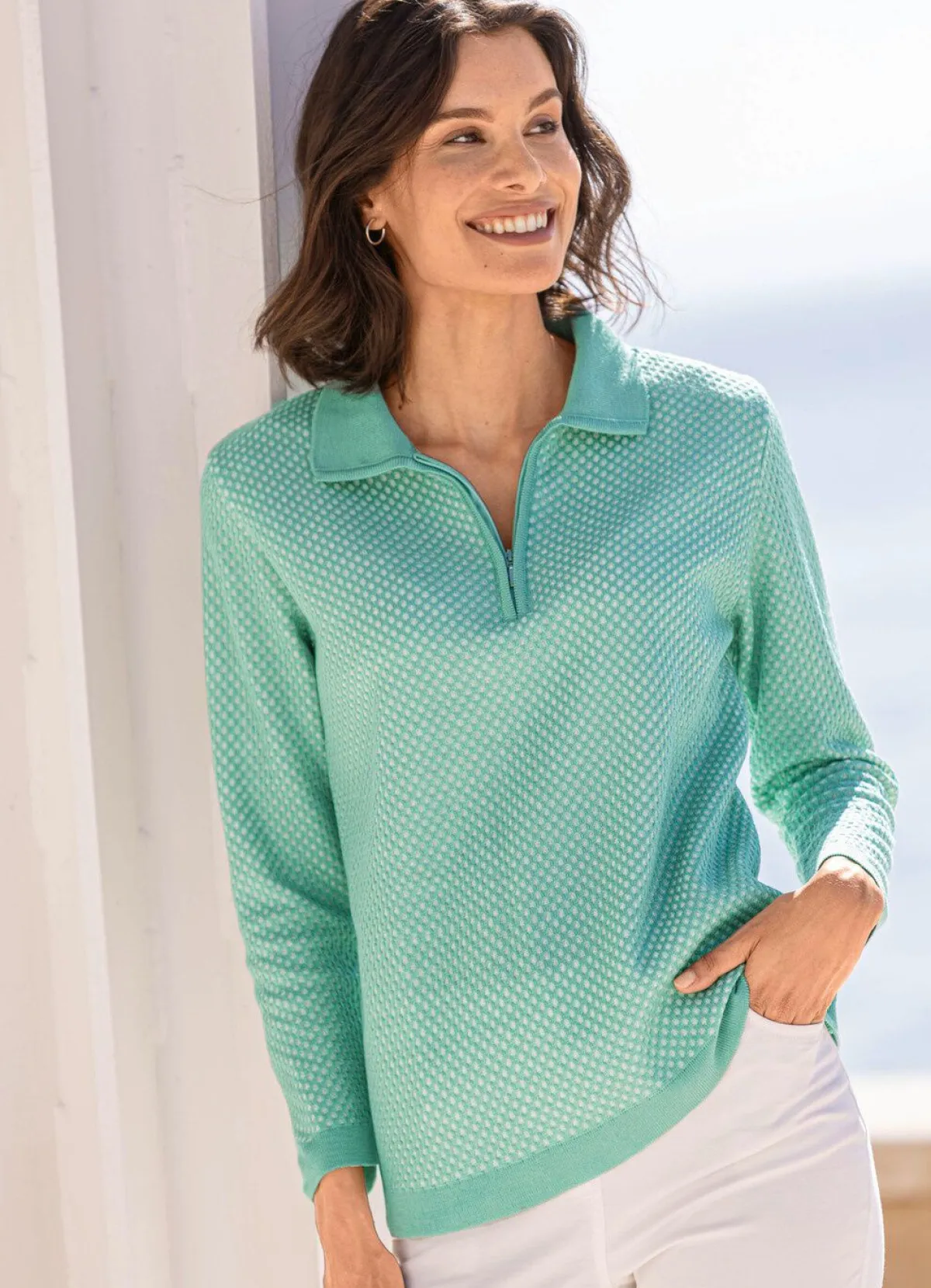 Sale BADER Pullover mit dezentem Glanz MINT-ECRU