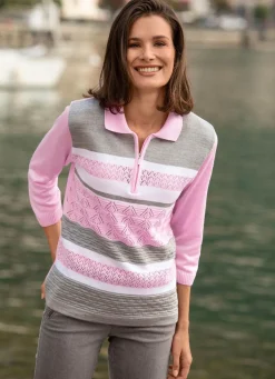 Hot BADER Pullover mit dezentem Glanz ROSÉ-GRAU-WEISS
