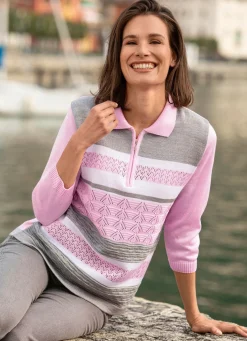Hot BADER Pullover mit dezentem Glanz ROSÉ-GRAU-WEISS