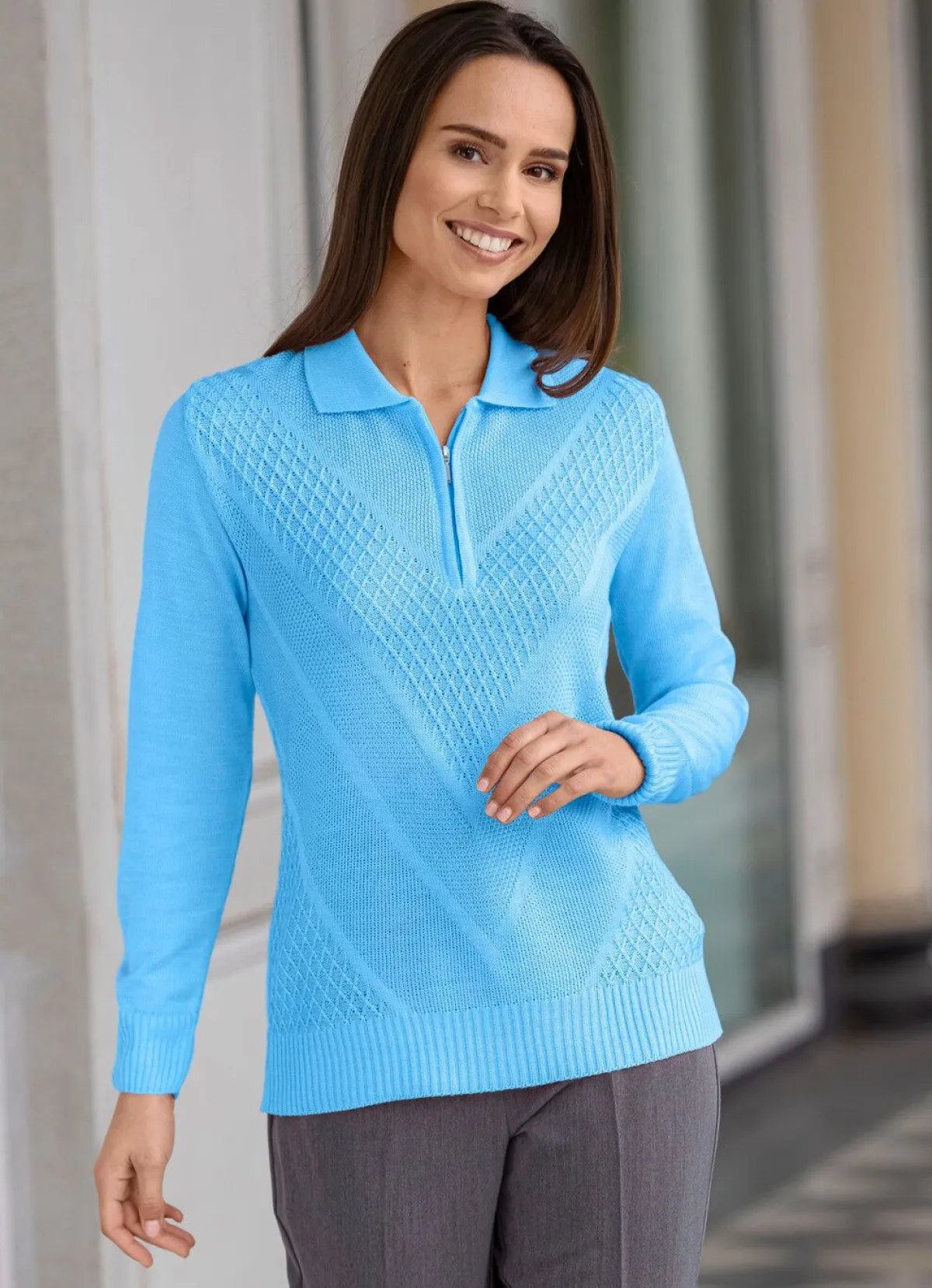 Online BADER Pullover mit dezentem Glanz HELLBLAU