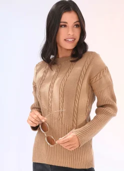 BADER Pullover mit diagonalem Rippensaum CAMEL