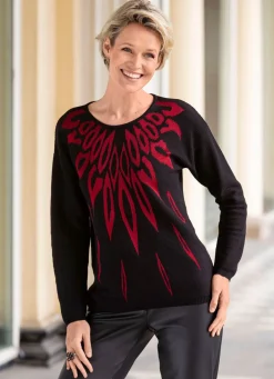 Sale BADER Pullover mit edel glänzendem Jacquard SCHWARZ-ROT