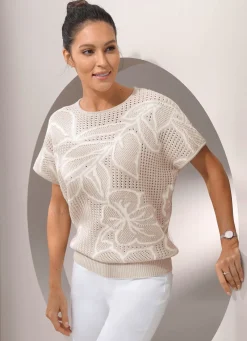 Best Tizia Pullover mit edlem Floraldessin KITT-CREME