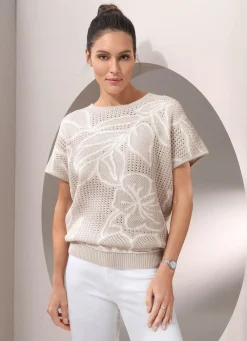 Best Tizia Pullover mit edlem Floraldessin KITT-CREME