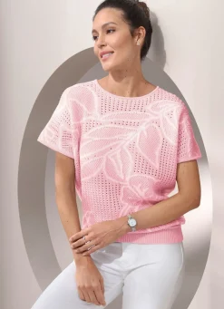 Discount Tizia Pullover mit edlem Floraldessin ROSÉ-CREME
