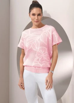 Discount Tizia Pullover mit edlem Floraldessin ROSÉ-CREME