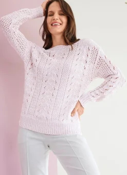 Clearance BADER Pullover mit edlem glänzendem Paillettengarn WEISS-ROSÉ