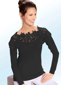 Clearance BADER Pullover mit edlem Spitzenbesatz SCHWARZ