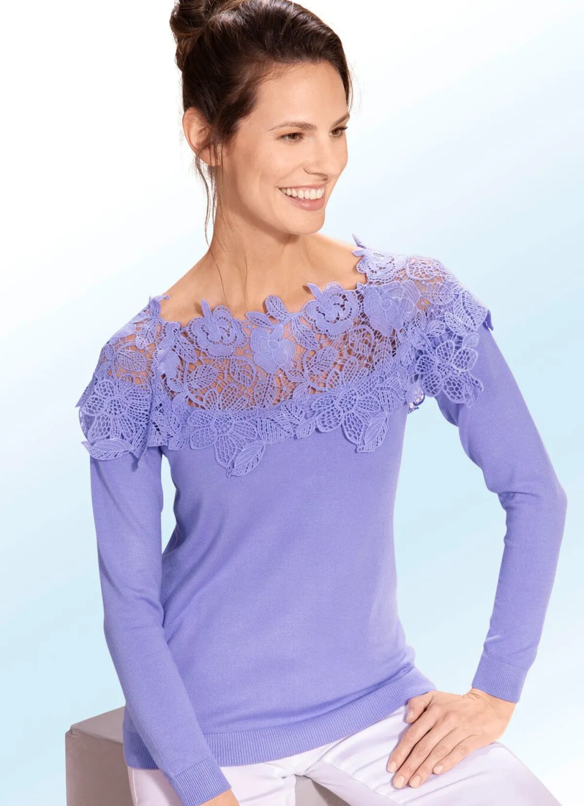 Online BADER Pullover mit edlem Spitzenbesatz FLIEDER