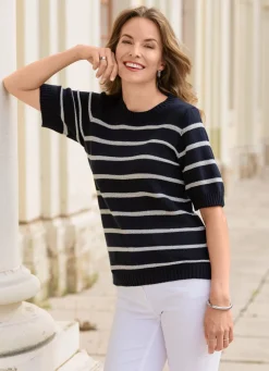 Hot BADER Pullover mit edlen Glitzerstreifen DUNKELBLAU-SILBERFARBEN