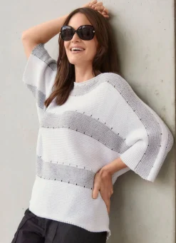 Hot Tizia Pullover mit edlen Glitzerakzenten WEISS-SILBERGRAU