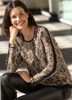 Clearance BADER Pullover mit edler Schmucksteinzier BEIGE-SCHWARZ