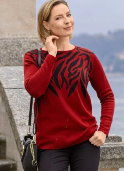 Best BADER Pullover mit edler Strasszier ROT-SCHWARZ