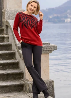 Best BADER Pullover mit edler Strasszier ROT-SCHWARZ