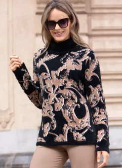 New Tizia Pullover mit Effektgarn SCHWARZ-CAMEL-WEISS