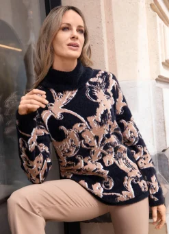 New Tizia Pullover mit Effektgarn SCHWARZ-CAMEL-WEISS