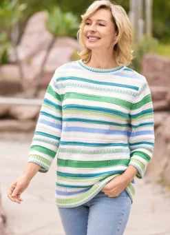 Clearance BADER Pullover mit effektvollem Ringeldessin WEISS-GRÜN-MULTICOLOR