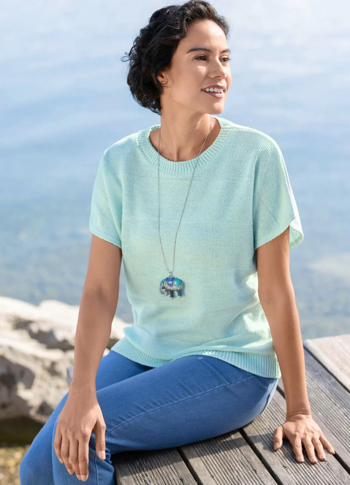 BADER Pullover mit feinem Blockringeldessin MINT MELIERT